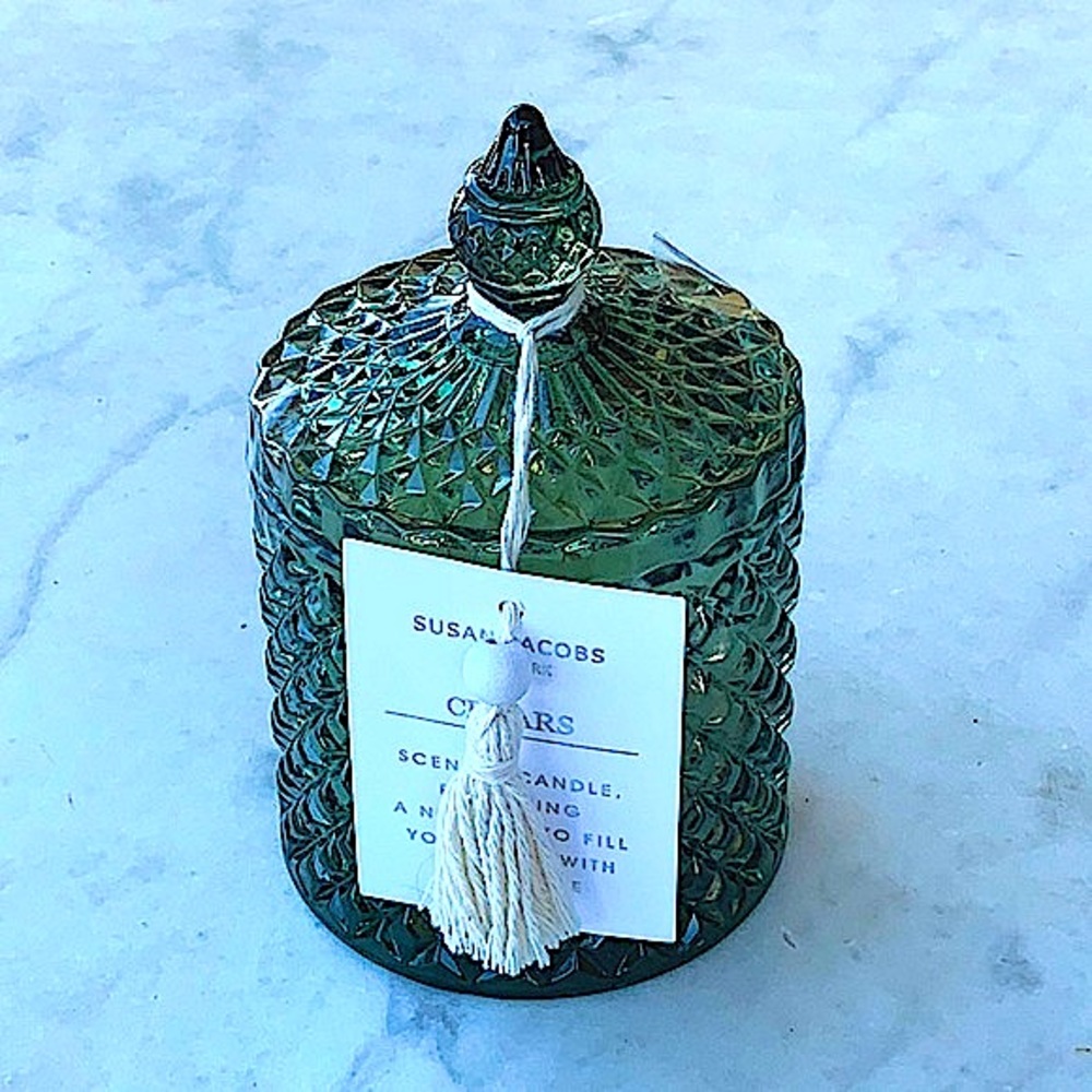 SUSAN JACOBS NEW YORK CANDLE CEDARS NEW 1 WICK GREEN CRYSTAL 6.3oz